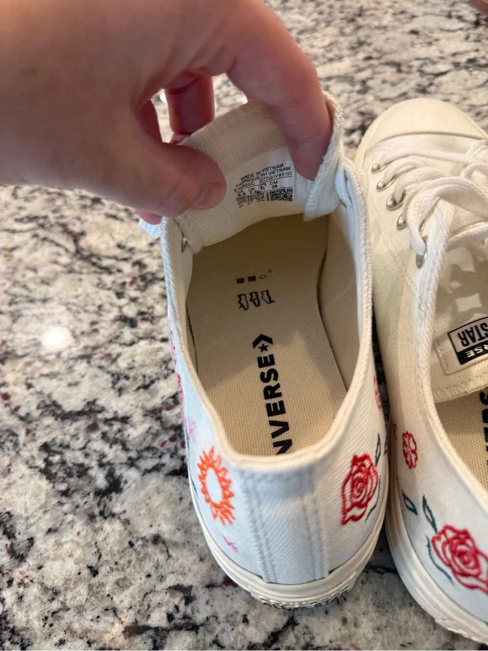 White Floral Embroidered Low-Top Platform Converse - Picture 5 of 9